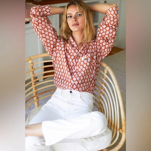 Emerson Fry Orange and White Patterned Blouse - Picture 5 of 16